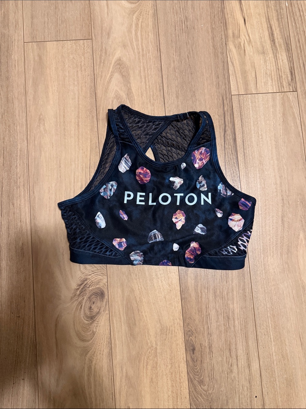 Peloton Black Racerback Sports Bra with Multicolor Gem Print